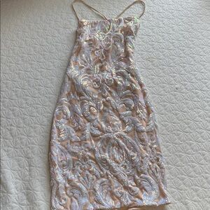 Windsor Sequin Backless Dress in Silver and Cream